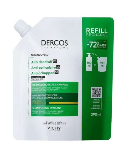 VICHY DERCOS SHAMPOING DERMATOLOGIQUE ANTI PELLICULAIRE DS CHEVEUX SECS RECHARGE 390 ML