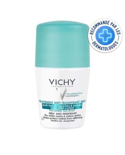 VICHY TRAITEMENT ANTI TRANSPIRANT ANTI TRACES BLANCHES ET JAUNES 48 H 50 ML